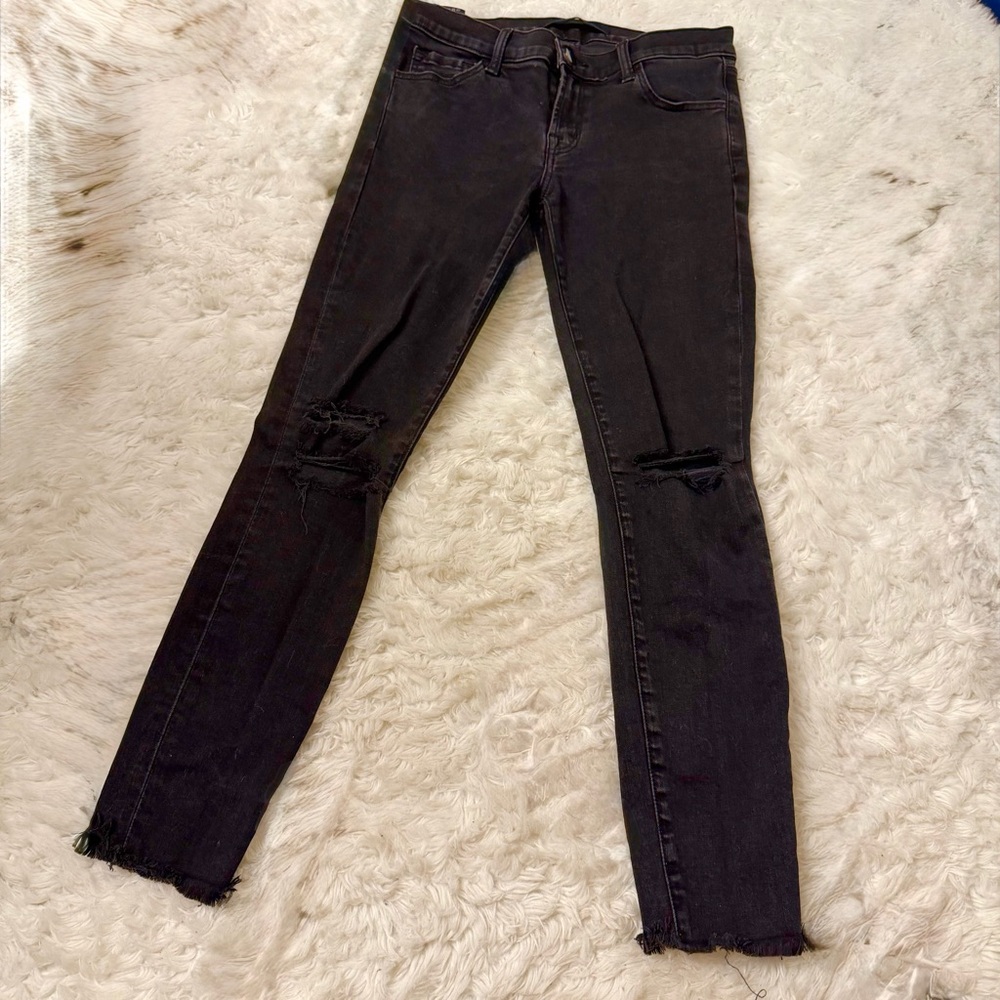 J Brand Black Mercy Distressed Skinny Jeans